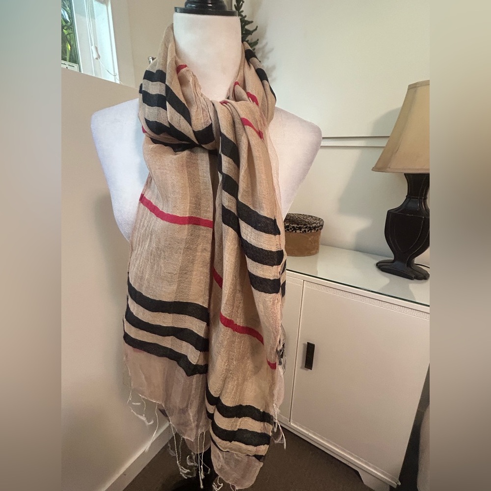 Striped Beige and Black Scarf